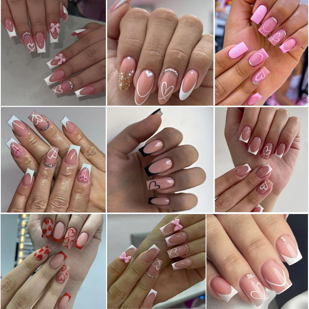 6Pcs Heart Nail Stickers for Nail Art Love Hearts Nail Decals Hollow Love 3D Nail Art French Sticker Self-Adhesive Slider Kawaii Heart-Shaped Manicure Decals Nail Tip for Women Valentine Gift