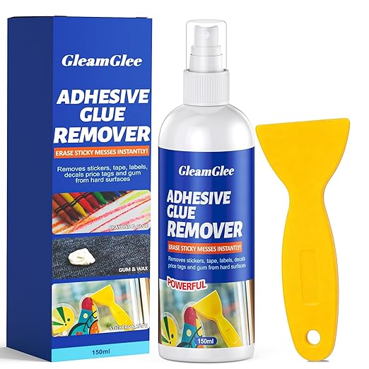 Adhesive Remover Spray 5.03oz â Powerful Glue & Sticker Remover for Tape, Labels, Silicone, Grease, Gum & Wax Residue â Safe on Glass, Metal, Plastic, Wood & Hard Surfaces â Includes Scraper