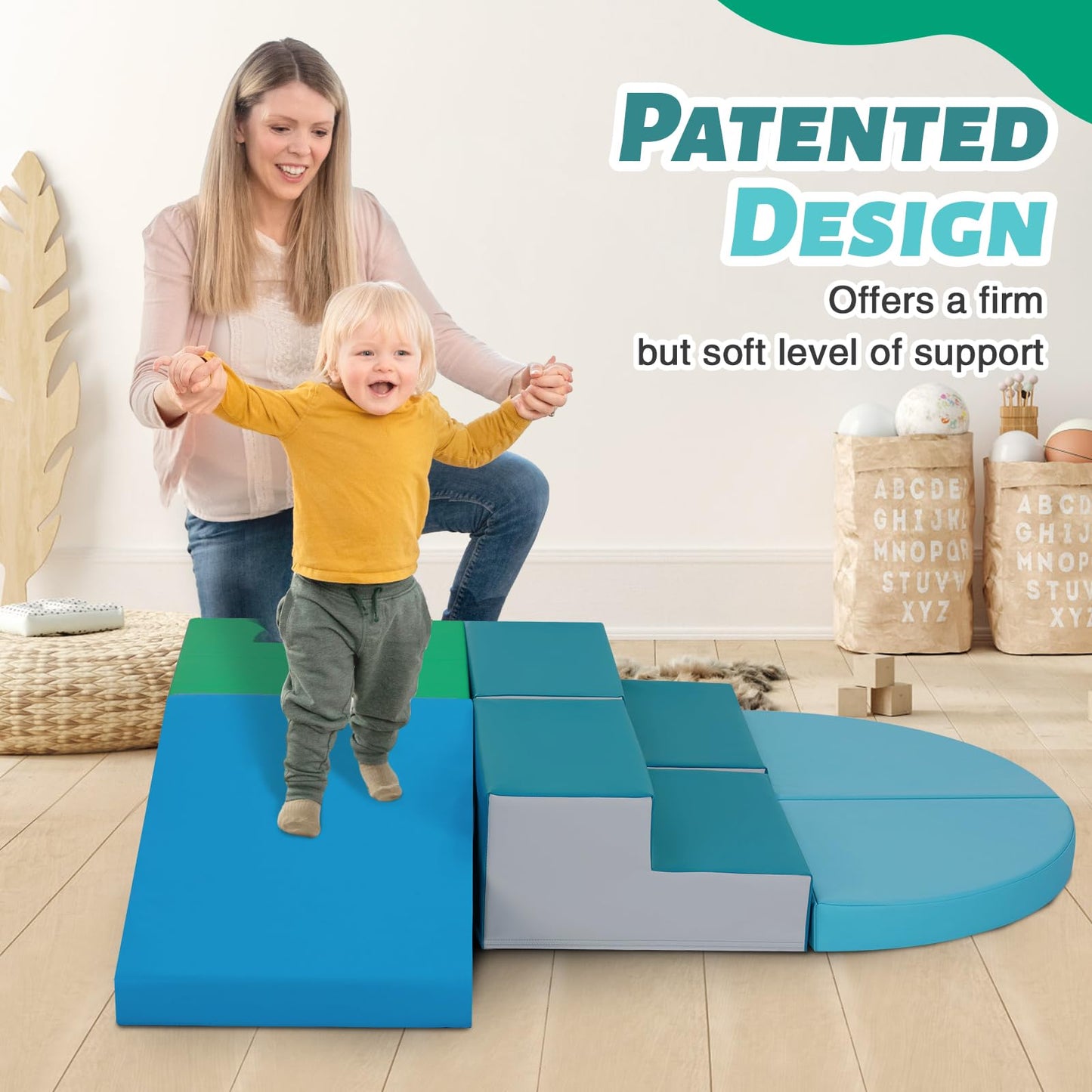TODIBY 6-Piece Soft PU Leather Toddlers Climbing Toys, Indoor Climb and Crawl Activity Play Set, Foam Play Gym Climbing Structures for Toddlers 3, Baby Foam Blocks for Toddler