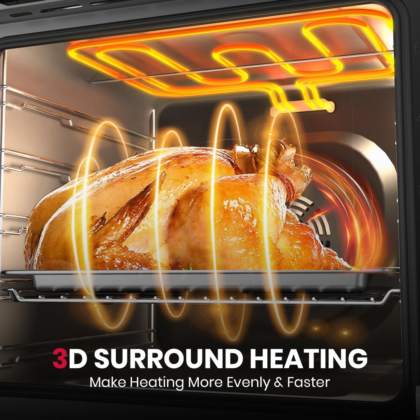 24 Inch Electric Wall Oven, ETL Certified, GASLAND 2.6 Cu.ft Built-in Single Wall Oven, 12 Cooking Functions, 3D Heating, Convection Oven with Rotisserie, Touch Control, Safety Lock, Black