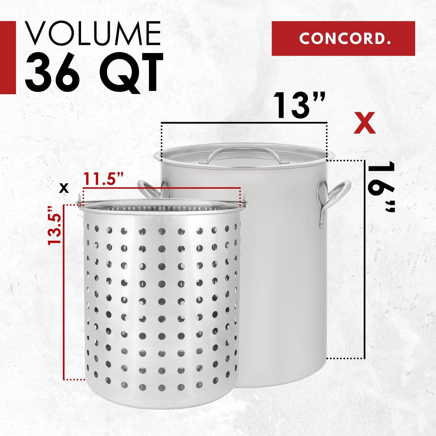CONCORD 36 Quart Stainless Steel Stock Pot w/Steamer Basket + CONCORD 12" THE BLOCK BURNER in Stainless Steel, 100,000 BTU Single Propane Stove