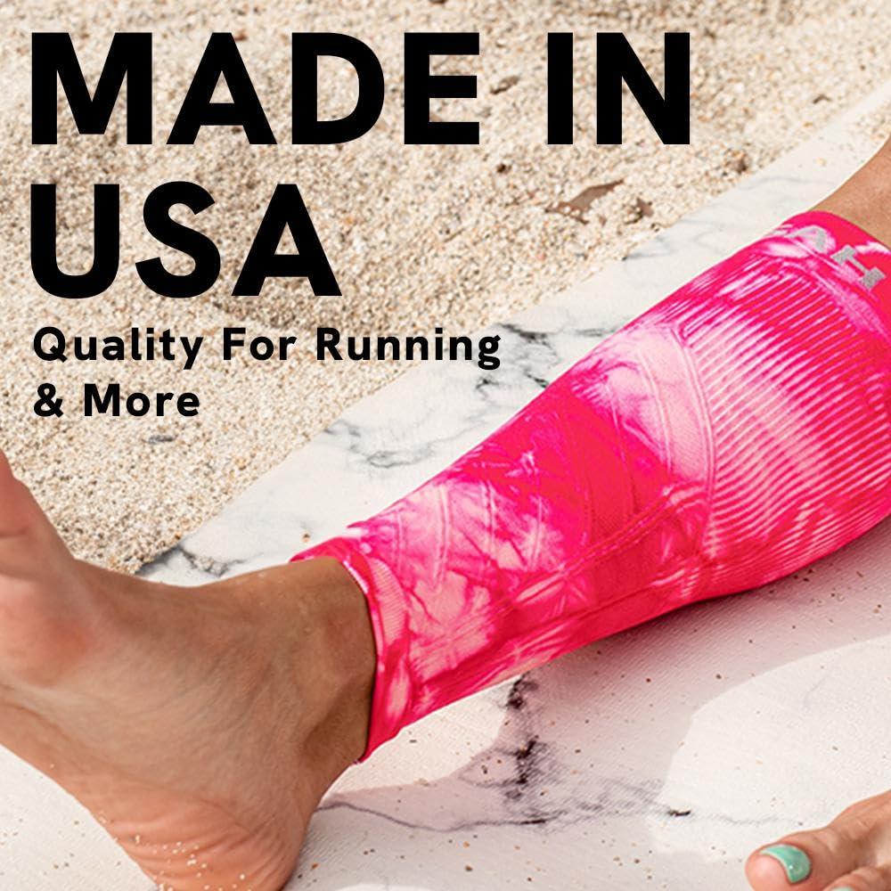 Zensah Calf/Shin Compression Sleeve - Made in the USA Single Leg Compression Sleeve for Shin Splint Relief, Recovery, Running (Neon Pink, X-Small/Small)