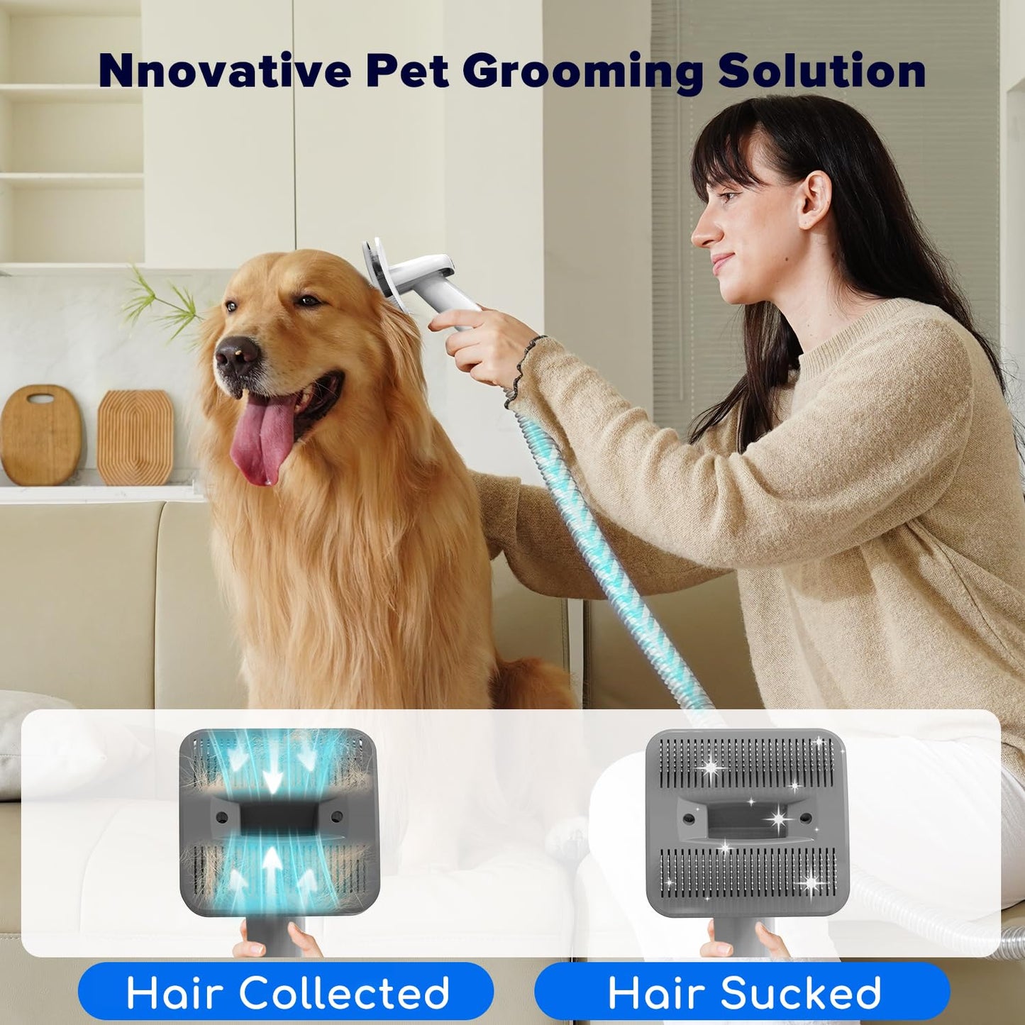 DUXANO 7 in 1Dog Grooming Kit Pet Grooming Kit 15000 Pa Powerful Vacuum Suction Picks Up 99% Pet Hair, Pet Hair Remover with Dog Clippers, Grooming Brush, Nail Trimmer Grinder (Extra Large)