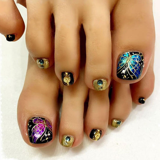 FIEONCIY Press on Toenails with Designs Acrylic Fake Nails for Toe Artificial False Nails with Charms Press on Toe Nails for Spring Summer Stick on Toenails for Women Girls(WSJ2544)
