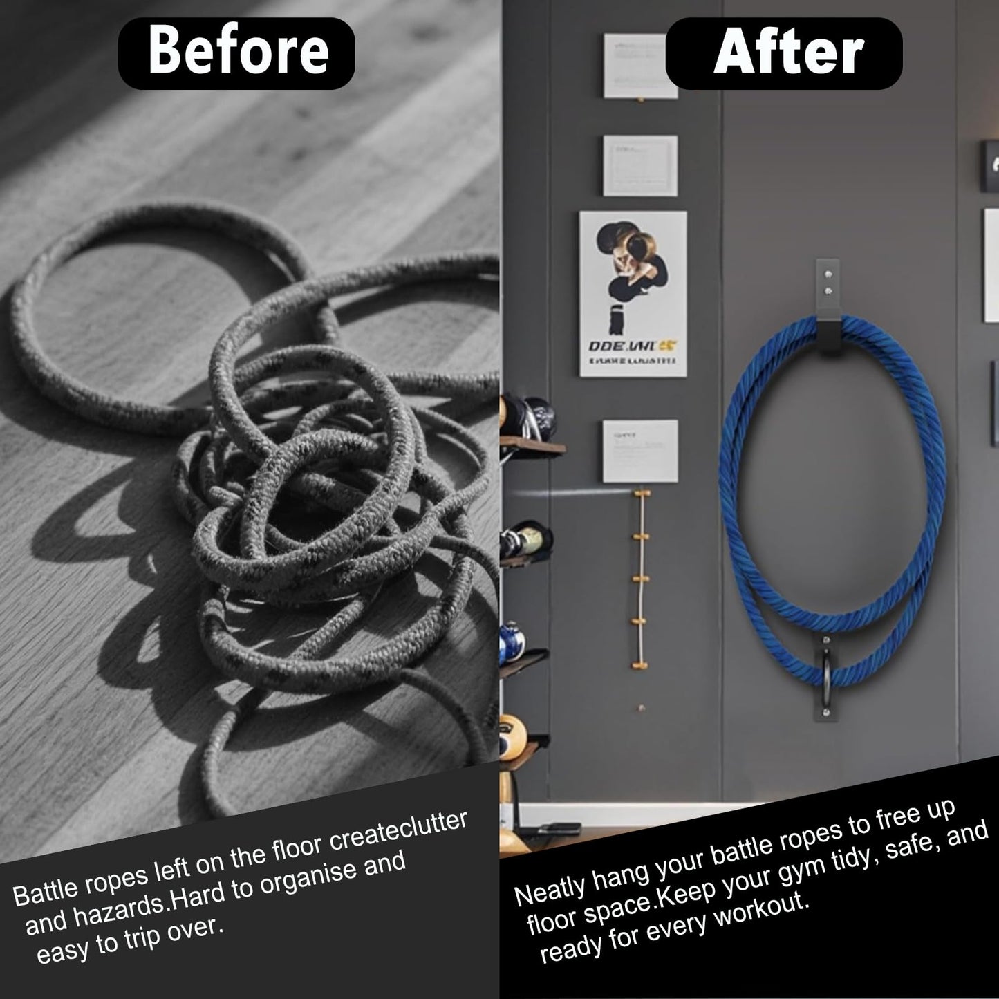 Lealan Heavy Duty Battle Rope Wall Anchor Kit with 1 Storage Hook, Wall Mount for Home Gym Training