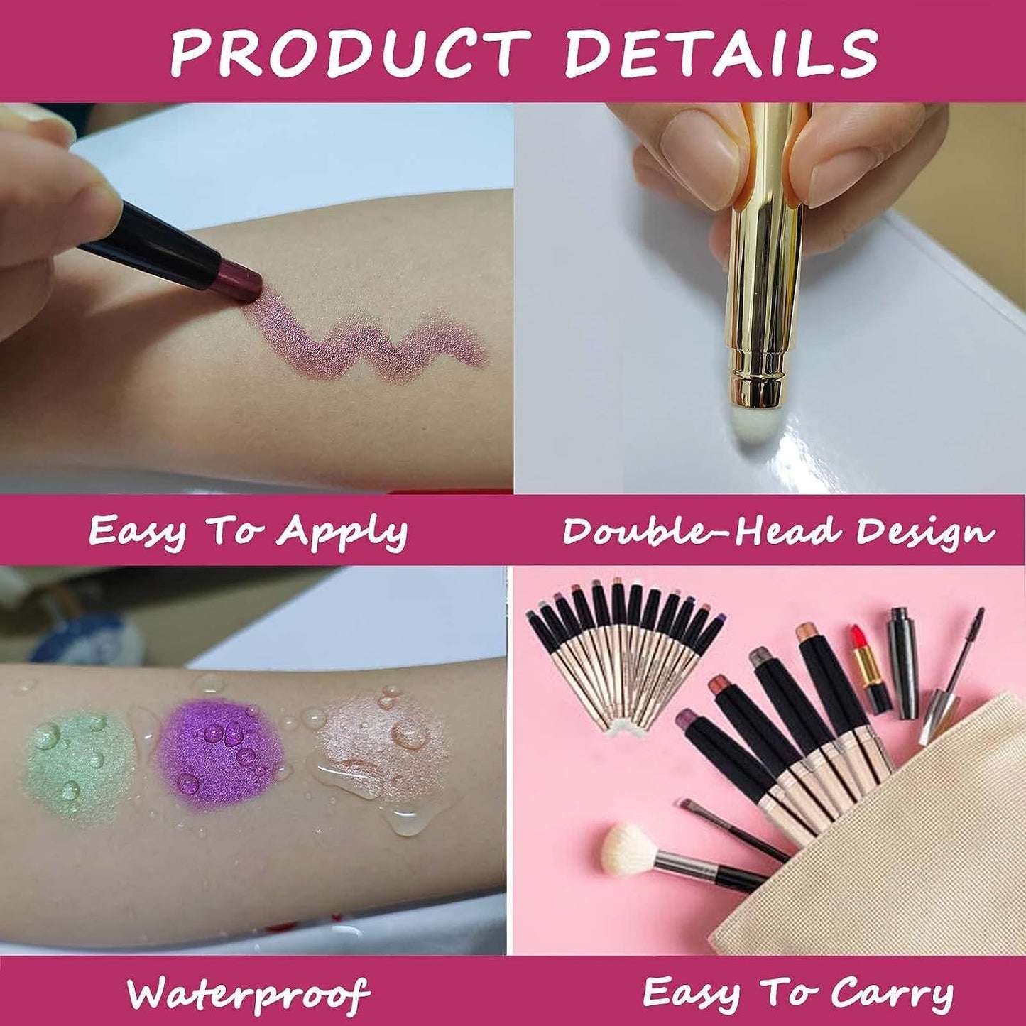 Purple Eyeshadow Stick And Sponge Makeup Brush Cream Shimmer Smooth Shadow Pencil Eyeliner Long Lasting Waterproof Eye Shadow Highlighter Stick Hypoallergenic Multi-Dimensional Eyes Look ( # 08)
