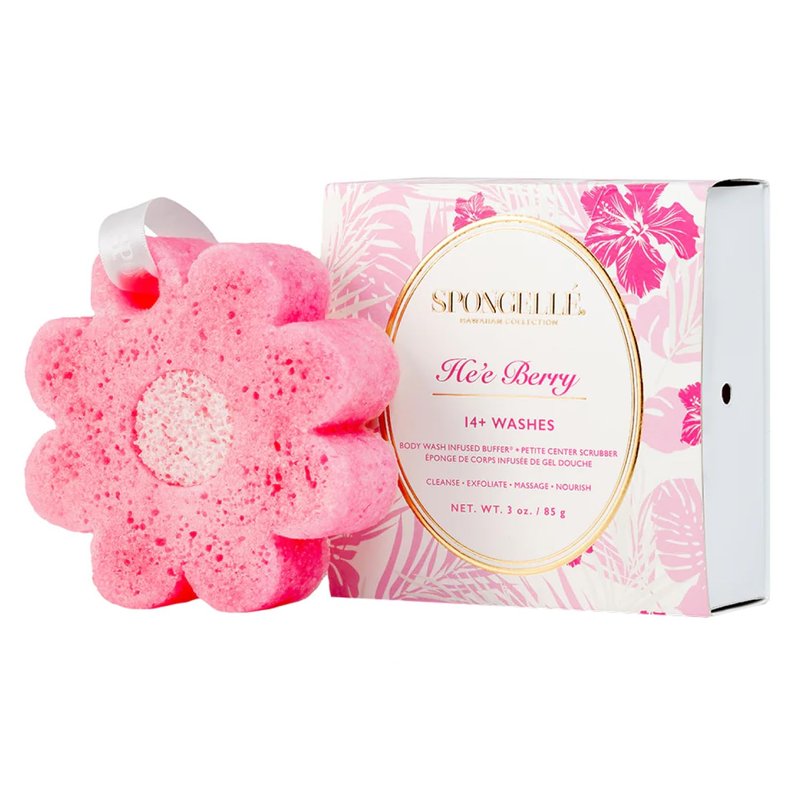 Spongellé He'e Berry Hawaiian Buffer | Body Wash Infused Sponge with Awapuhi & Kukui Nut Oil | Exfoliates & Hydrates | 14+ Uses