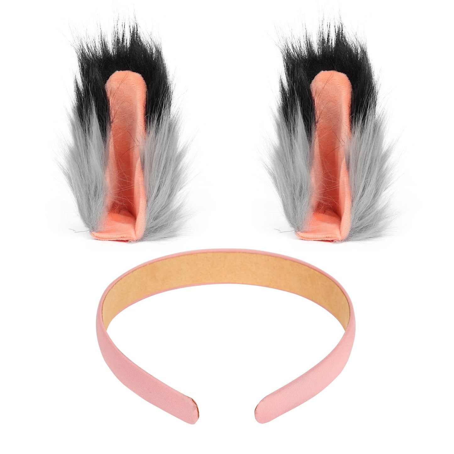 HAOAN Wolf Fox Tail Clip Ears and Gloves Set Halloween Christmas Fancy Party Costume for Women and Man Gray
