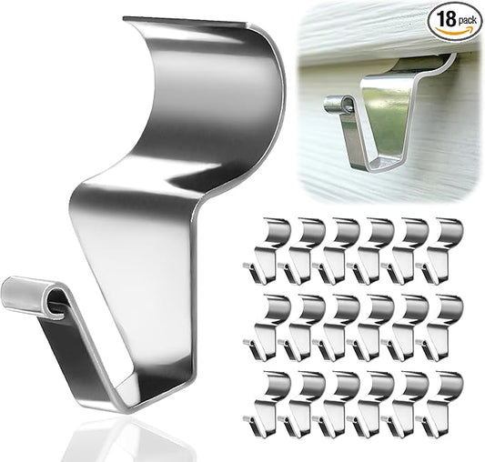 Aminigram 18 Pack Vinyl Siding Hooks Hanger, Siding Hooks for Hanging Outdoor, No Hole Siding Clips to Hang Things, Heavy Duty Stainless Steel Decor Hooks for Siding