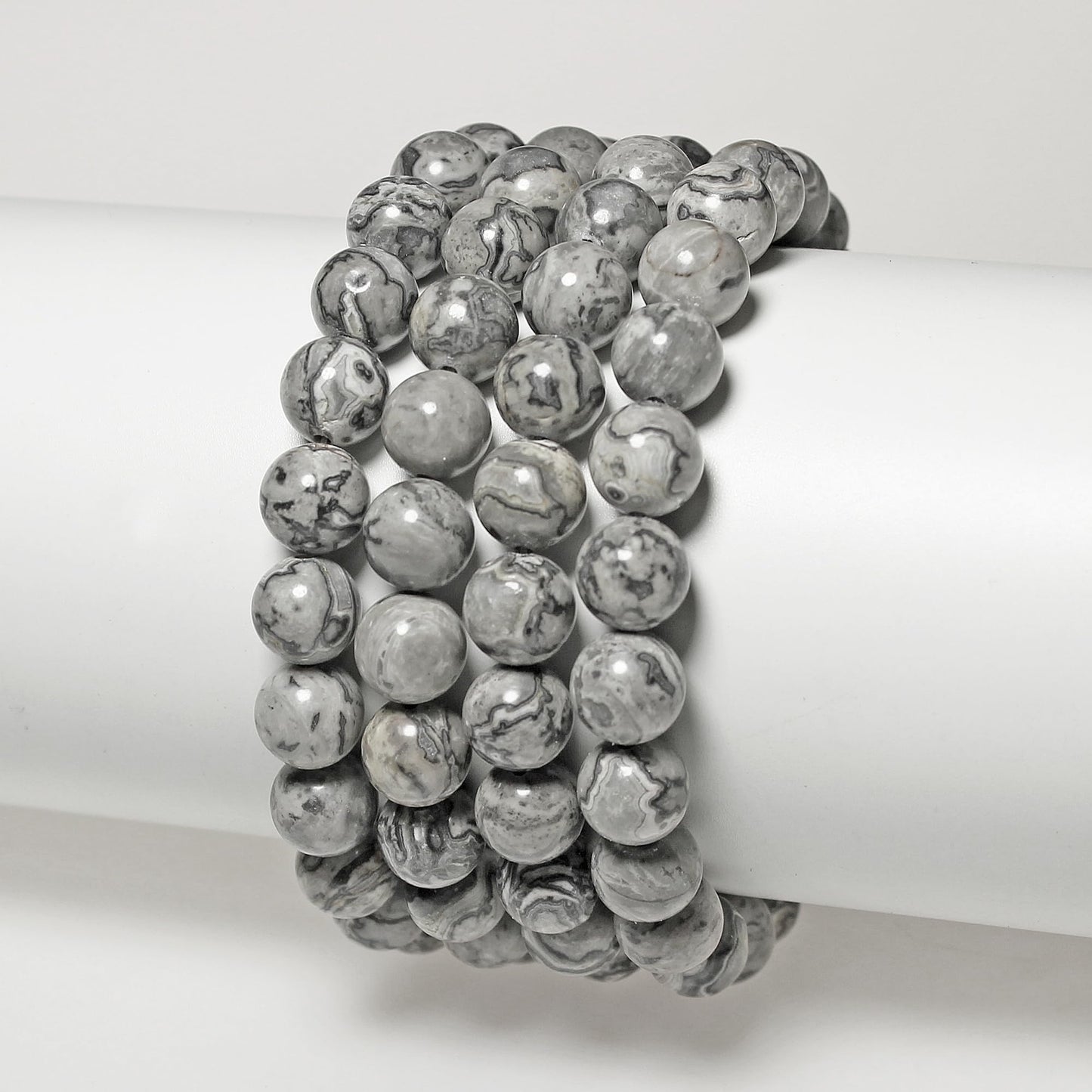 MJDCB AAA Natural Map Stone Beads Gray Picasso Stone Beads for DIY Bracelet Making 15" (8mm)