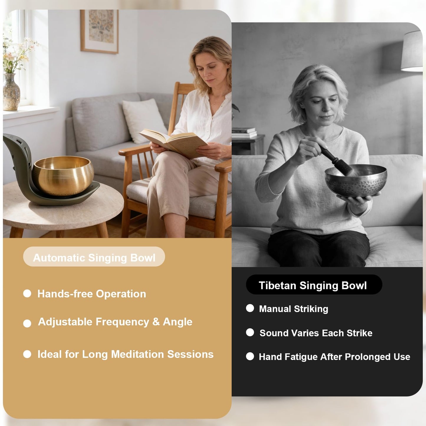 Automatic Singing Bowl – Hands-Free Sound Healing Bowl for Meditation, Yoga, Mindfulness, Energy Healing, Deep Relaxation & Sleep,Auto-Striking Himalayan Singing Bowl with Resonant Tone