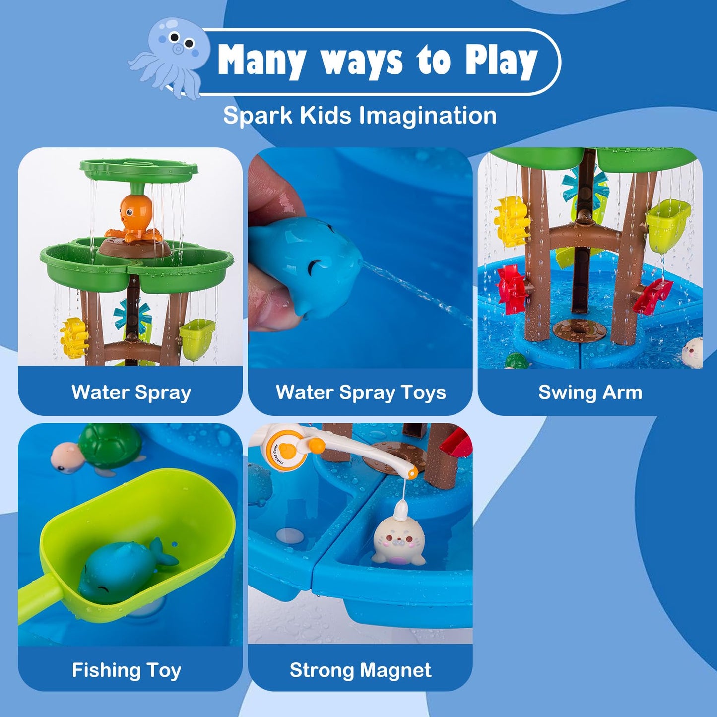 VROGTIK Water Table for Toddlers with Fishing Game Set 3-Tier Kids Sand Water Table Sensory Outdoor Toys for Kids Ages 4-8 Summer Beach Outside Toys Backyard for Kids Toddlers Age 3 4 5 6 7 8 9 10