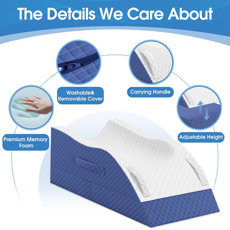 TranquilRelax Elevation Pillows for Leg After Surgery, Memory Foam Adjustable Wedge Pillow for Injury or Rest, Ankle Pillow for Sleeping Blood Circulation, Blue/Single Leg
