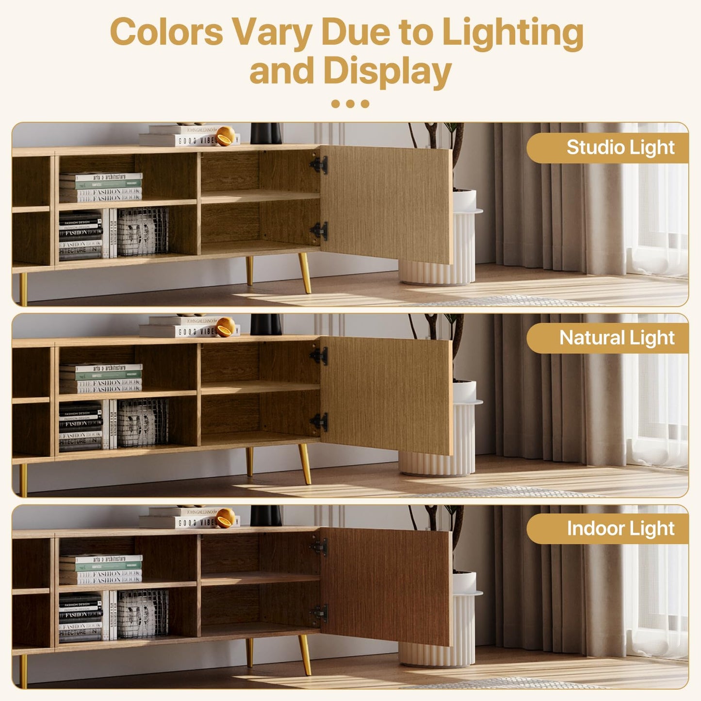 KIMOLST Modern 86in TV Stand for Living Room, Fluted Design Entertainment Center with Adjustable Shelves,Media TV Console Table with Storage for Bedroom,Nature