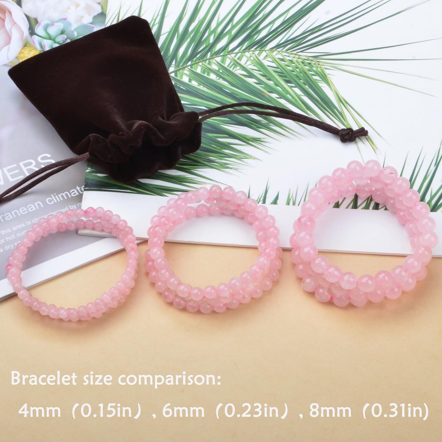 CHCCOYE 6mm Natural Healing Gemstone Bracelet Handmade Yoga Stretch Elastic Bracelet Stress Relief Crystal Jewelry for Men and Women (6mm, Rose Quartz)