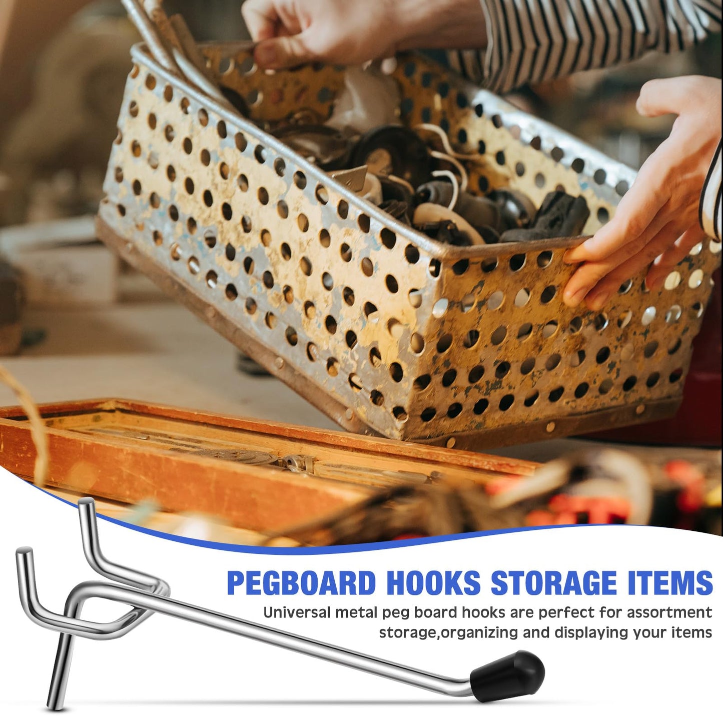 Tatuo 200 Pcs Pegboard Hooks Galvanized Metal Pegs with Rubber Tip Fit 1/4" 1/8"" for Garage Store Wall Tool Organization Display(4 Inch)"