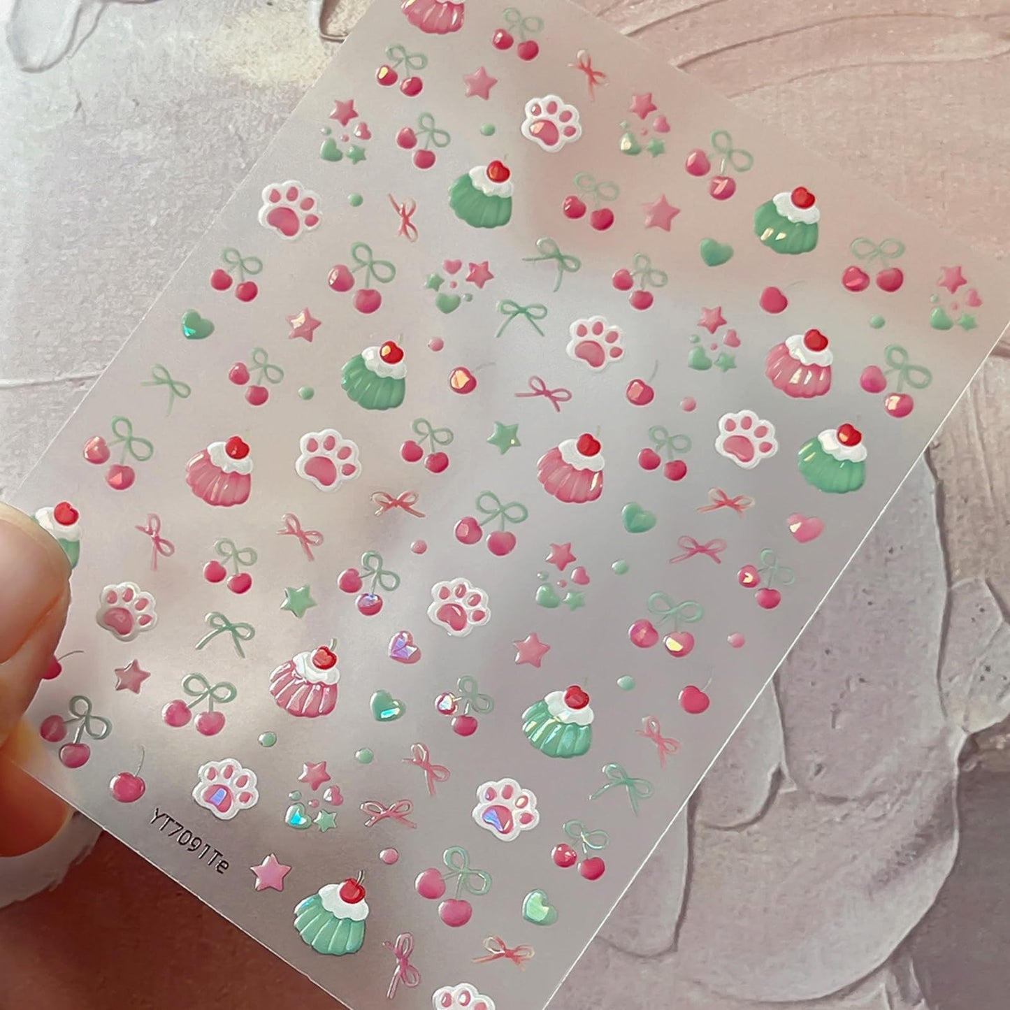 Cake Nail Art Stickers Cute Nail Sticker with Charms Jerry Design Cherry Bow Nail Decals 5D Embossed Self Adhesive Nails Art Decals for Women Girls Manicure Decorate