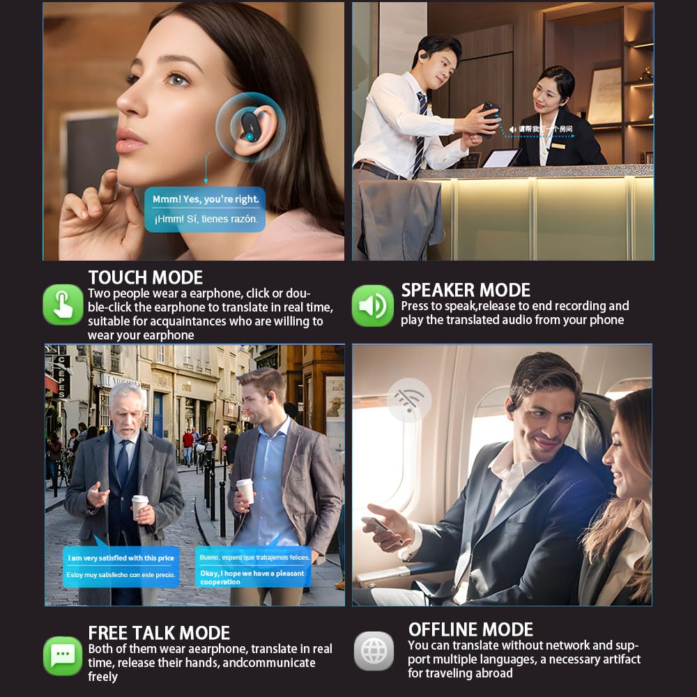 Ai Translation Earbuds Real Time,144 Language Translator Earbuds with APP,Audifonos Traductores Inglés Español,OWS Translating Earbuds Headphones Device for Travel Business Learning 4