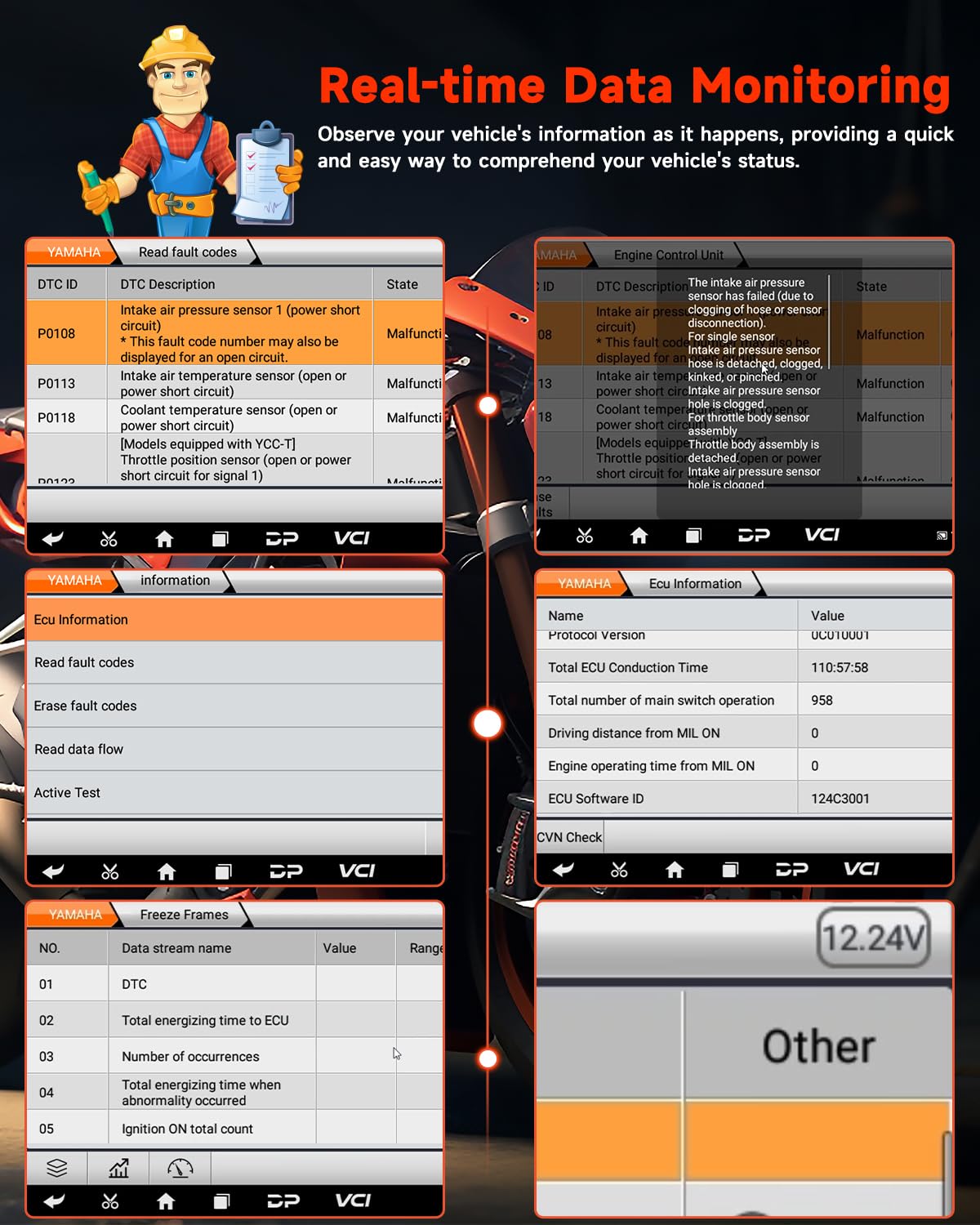 OBDPROG Moto 100 Pro Motorcycle Full-System Diagnostic Tool, Quick Service Resets, Active Tests & Advanced System Functions, Fits for BMW, Honda, Yamaha, KTM, Triumph & Ducati