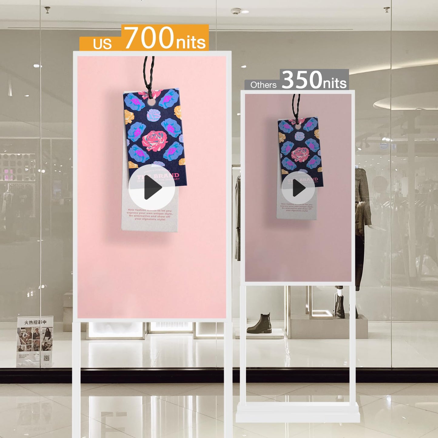 Canlarriz 32 inch Digital Signage Kiosk 700 nits FHD Ultra-Bright Advertising Screen Floor Standing Digital Poster for Retail Displays and Trade Show Display Free Web Content Editor Android USB/HDMI