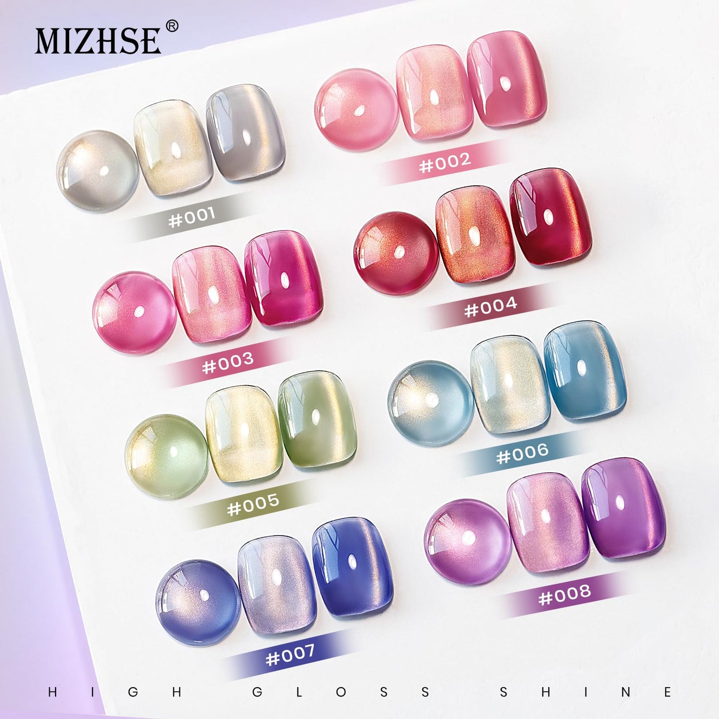 MIZHSE Cat Eye Gel Nail Polish, Dawn Cat Eye Effect Magnetic Gel Polish Set, 8 Colors Crystal Jelly Pink Red Green Purple Nail Gel with Magnet Stick Soak Off Nail Art Gift for Women