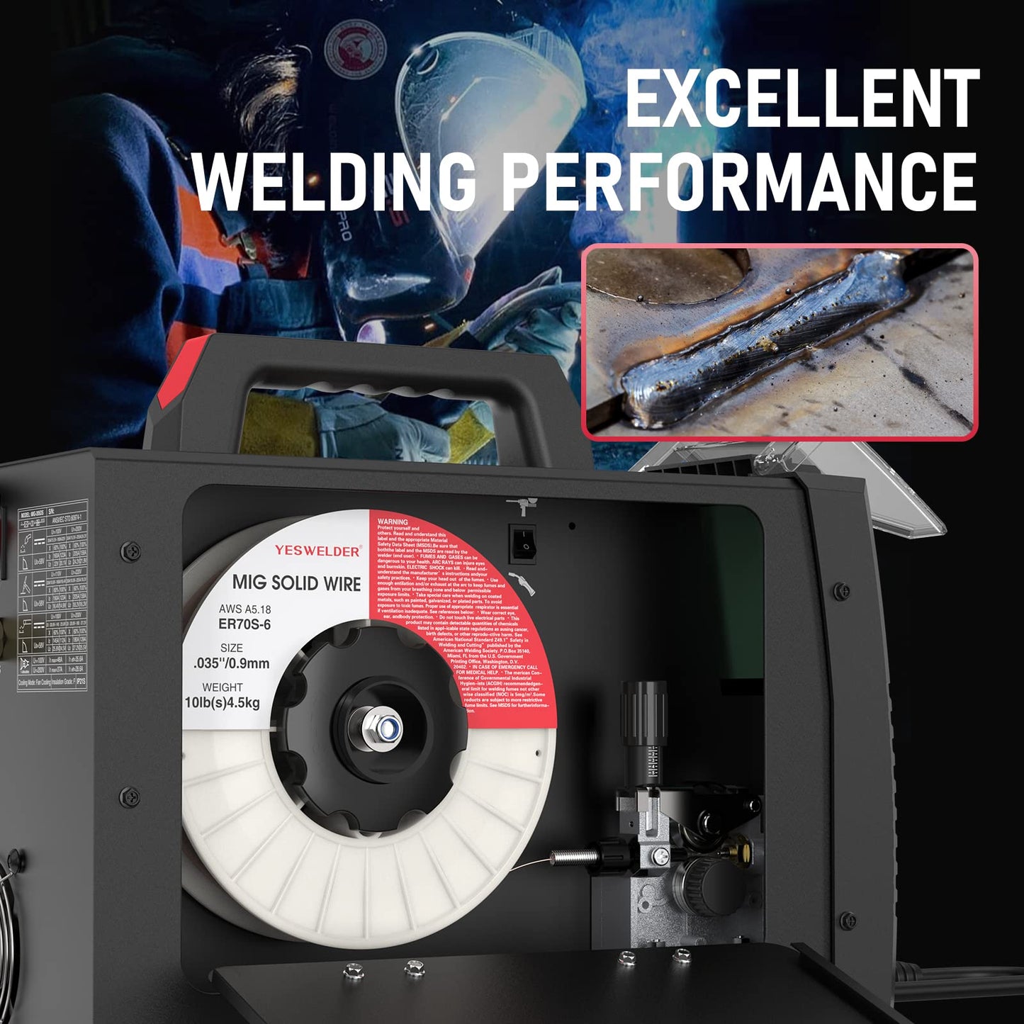 YESWELDER MIG Welding Wire, ER70S-6 Solid Carbon Steel, .035 Inch 10LB (0.9mm 4.5kg), High Feedability Strong ABS Plastic Spool MIG Wire