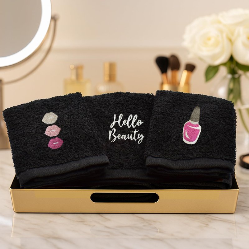 RIVERSIDE Black Makeup Towels - Pack of 6 (13x13) Soft Cotton Makeup Washcloths for Face - Reusable, Quick-Dry Makeup Remover Towels for Bathroom, Spa & Salon - Gentle on Skin - Hello Beauty