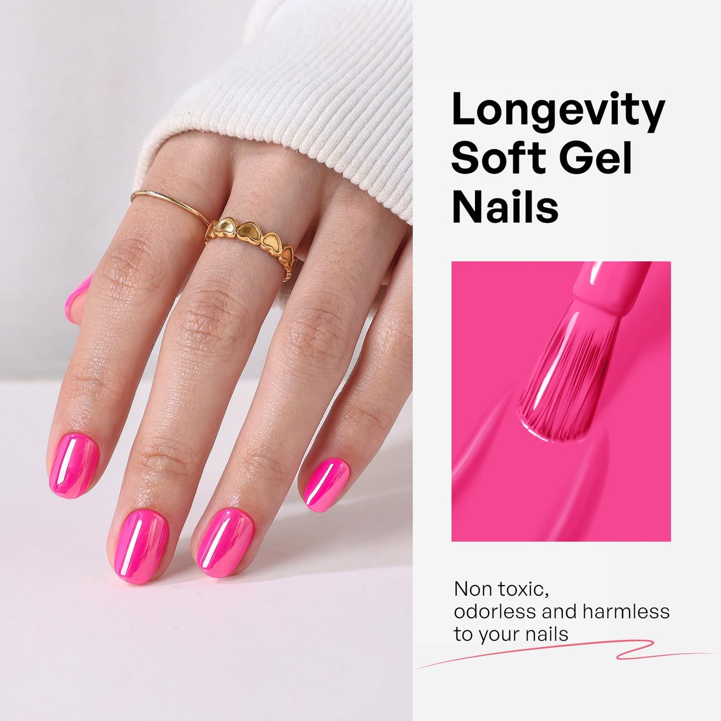 Hot Pink Chrome Press On Nails Extra Short - GJZEZ Soft Gel Shimmer Glazed Donut Square Fake Nail Press Ons, Holographic Pearlescent Iridescent Reusable Glue On Nails in 16 Sizes & 32Pcs, Candy Pink