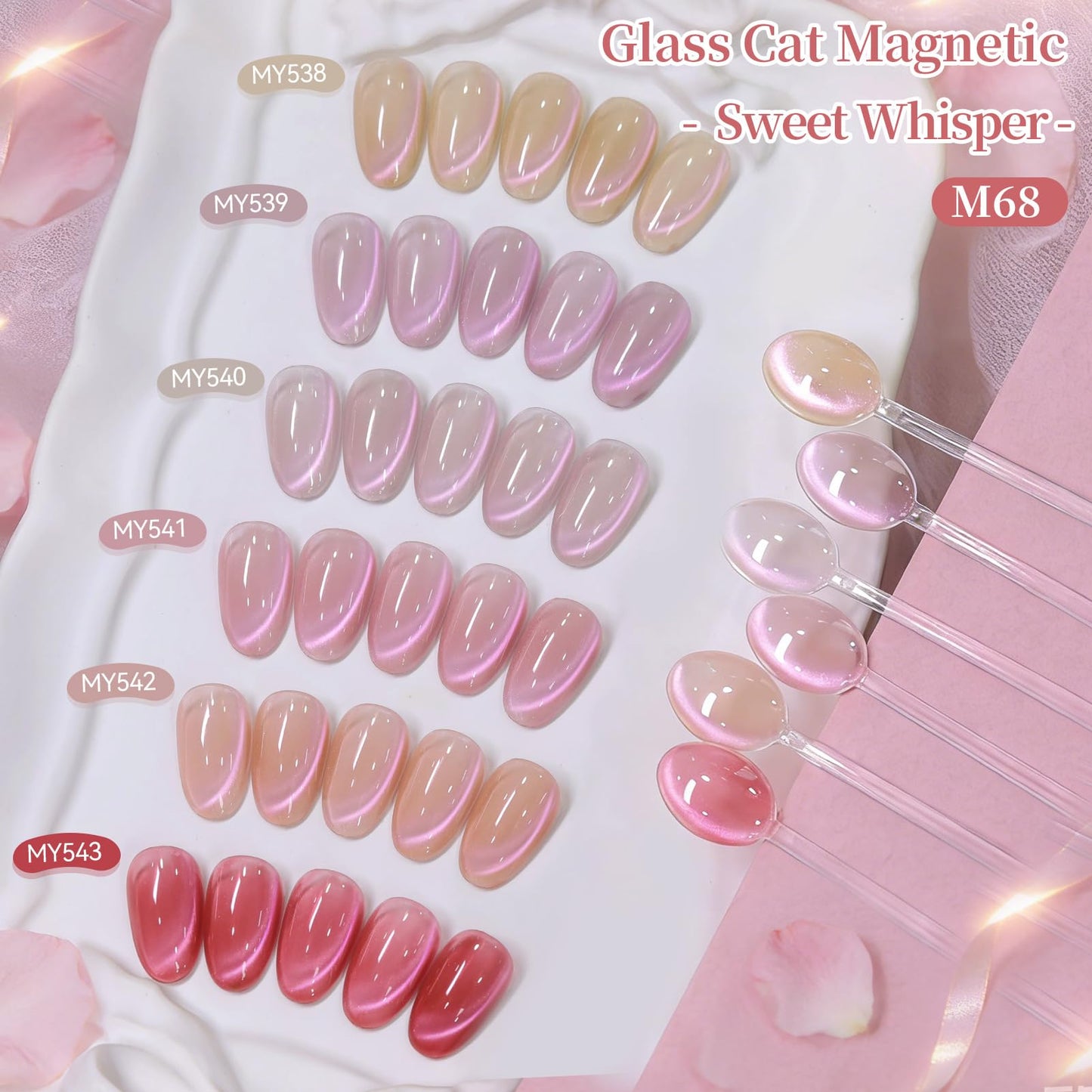 Born Pretty Spring Summer Pink Cat Magnetic Eye Gel Nail Polish Jelly Rose Pink Purple Crystal Glass Magnetic Shimmer Glitter Gel Polish Salon DIY Valentines Gift for Women 7ML 6PCS