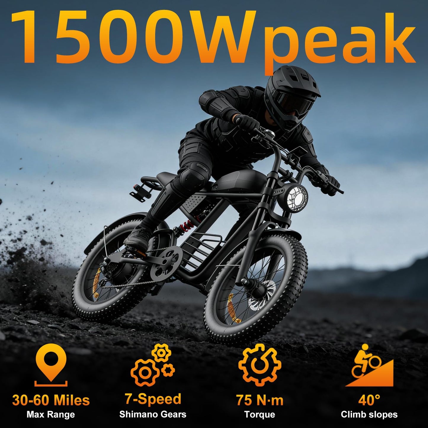 ZOILSHUNDRY Electric Bike for Adults with 1500W Peak Motor,Max Speed 35MPH,Up to 65Miles,Moped ebikes with 18.9AH Battery,20" Fat Tire Adult Electric Bicycle（USA Werahouse） (1500W Peak 18.9AH)