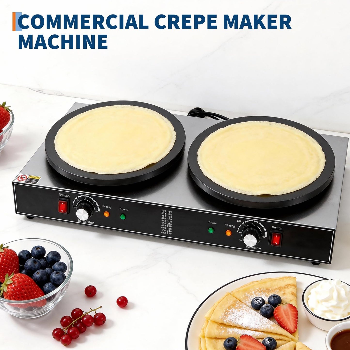 Electric Crepe Maker,3400 w 110 v Flat Plate Crepe Griddle with Double Plate and Temp Control,Non-Stick Commercial Crepe Machine for Home and Commercial Use