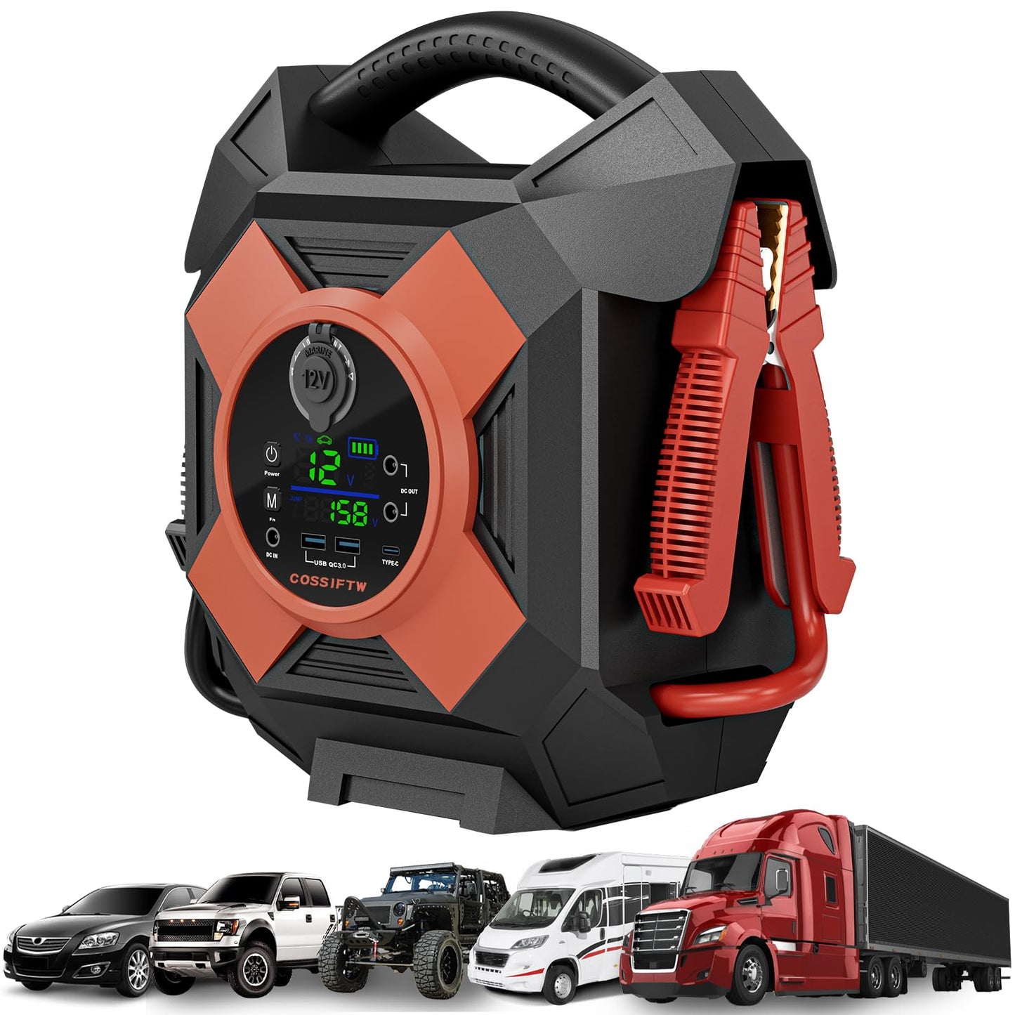 COSSIFTW 30000A Professional Emergency Starter - Suitable for Heavy-Duty Lithium Batteries in semi-Trailer Trucks, Diesel Engines up to 30 liters, Commercial Grade. (30000A)