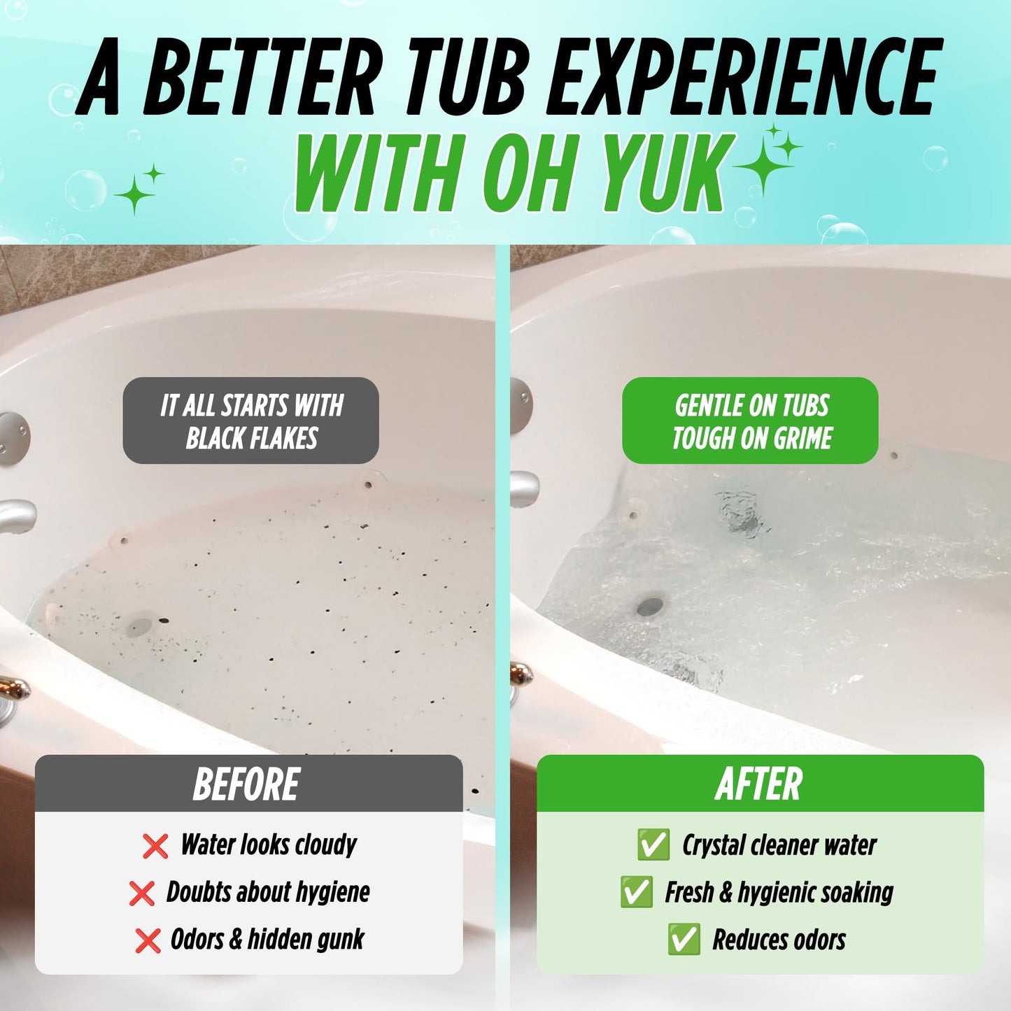 Oh Yuk Jetted Bathtub Cleaner for Jet Tubs, Whirlpools, The Most Effective Jetted Tub Cleaner, Septic Safe | Two 16 Ounce Bottles!