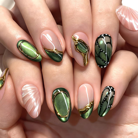 30 Pcs Irregular French Tip Press on Nails 3D Stripe Fake Nails Short Oval Acrylic Glue on Nail Mirror Full Cover False Nail for Women