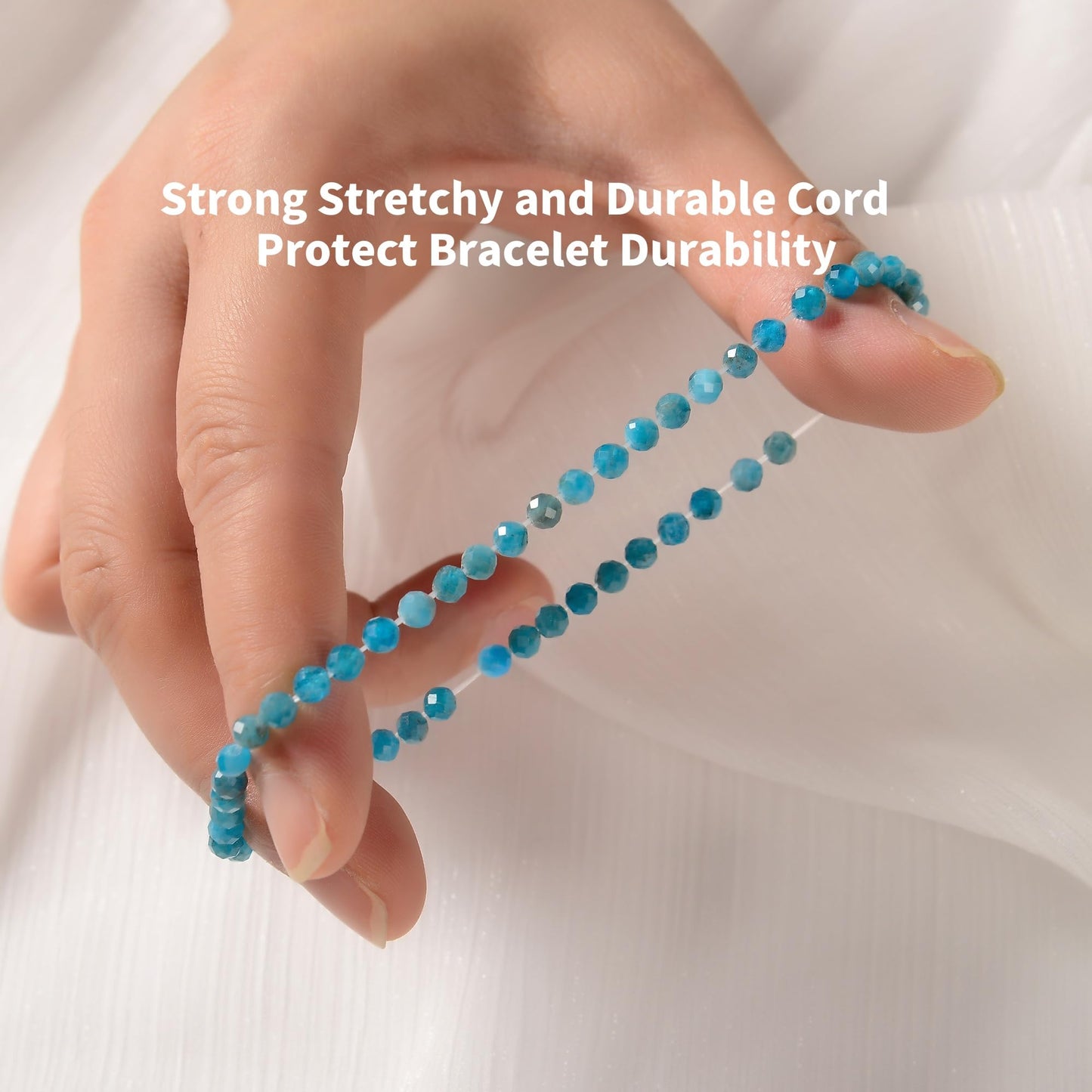 Land Long 2 Pcs/Set 2mm Trendy Natural Blue Apatite Stone Bracelet, Faceted Round Stretch Crystal Beaded Bracelets for Women Men