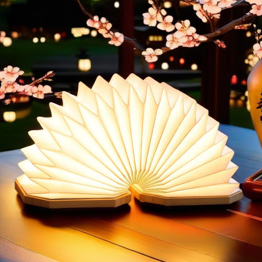 Uniwolk Paper Lamp Japanese Gifts House Warming Gifts, Book lamp 3 Colors Lights Mode, Foldable Japanese Lamp, Bamboo Base Paper Lantern Lights 1200mAh, Book Decor, Zen Decor Spiritual Gifts