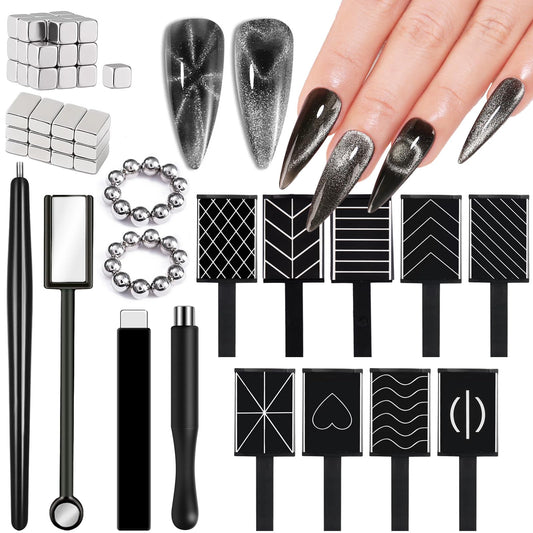 JFIYUOMCI 72Pcs Nail Magnet Tool Set, Cat Eye Gel Nail Polish Magnet Wand, Magnetic Nail Polish, Cat Eye Magnet for Nails, Cat Eye Magnets Tool Nail Design Tools Nail Art Accessories