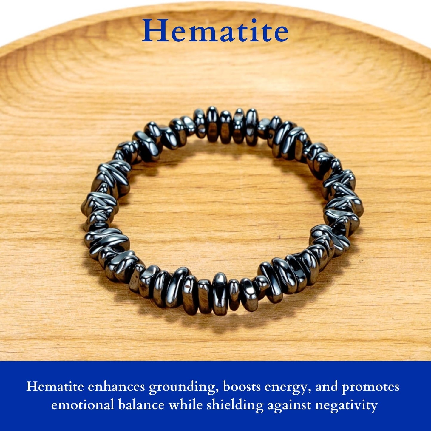 Herxion Hematite Bracelet for Men & Women - Natural Gemstone Raw Beads Weighted Bracelet, Irregular Chips Stretch Healing Crystal Bracelets - Anxiety Relief Jewelry for Stress & Energy Protection.