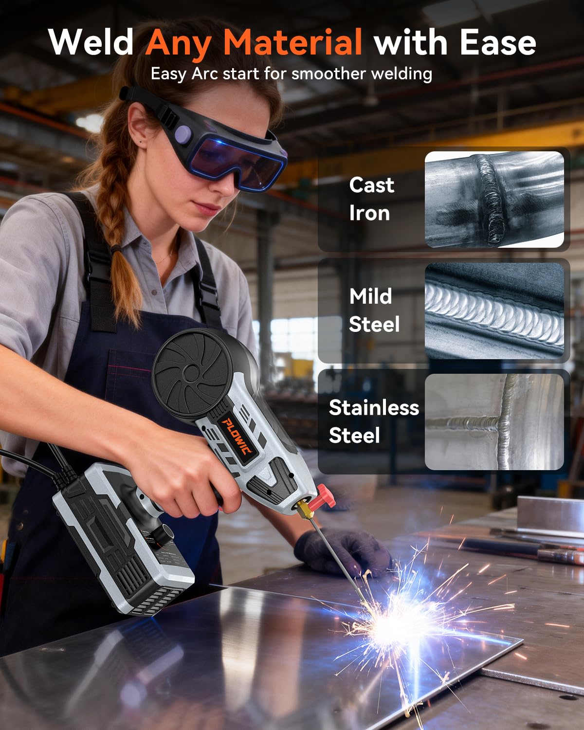 2 in 1 Handheld MIG and Stick Welder: PLOWIC 250A Portable Welding Machine, 110V Gasless Flux Core Wire Feed & MMA ARC Welder Gun for Home DIY, Repair, Farm - for .032"/.040" Wire and 3/32"-1/8" Rod