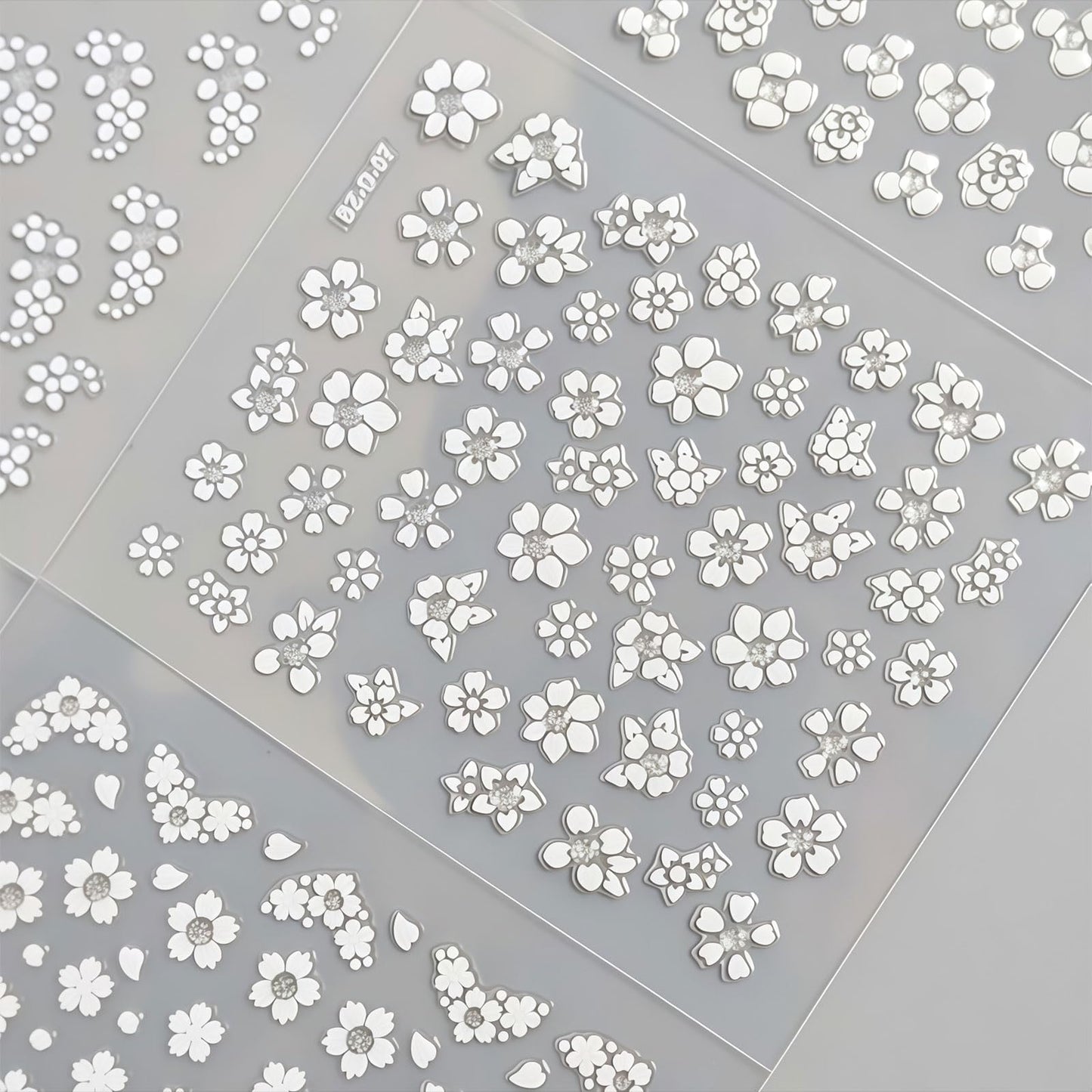 30 Sheets White Flower Nail Art Stickers, 3D Rhinestones Self Adhesive Floral Supplies Decals, Decoration Accessories for Women and Girls