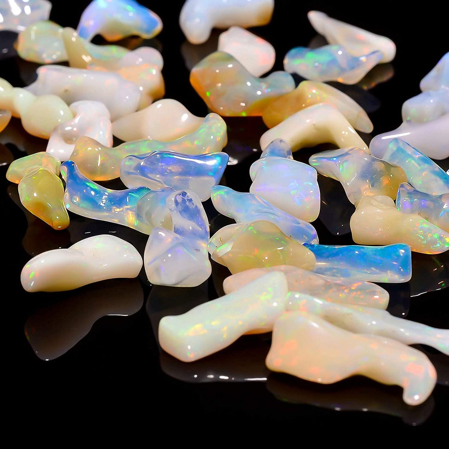 Gemkora 10pcs Natural Ethiopian Raw Opal Stone, Healing Gemstone and Crystals, Wholesale Bulk Lot, Polished Fire Play Stone, Rough Crystals, Opal Rock, Jewelry Making Supply, DIY Raw, 10 to 15 mm