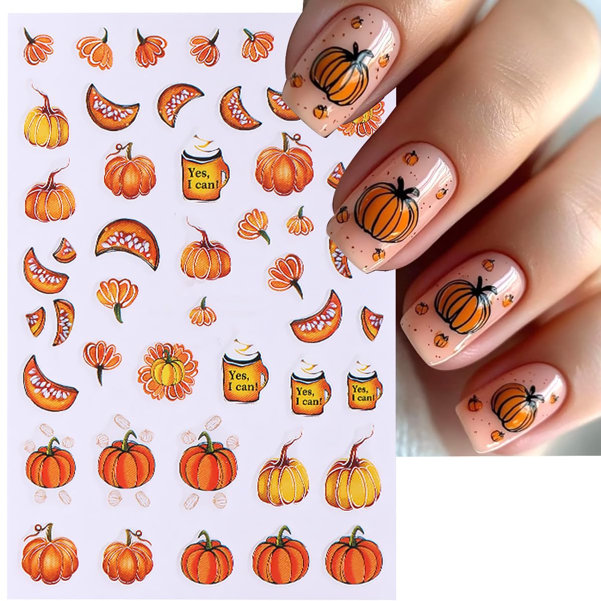 6 Sheets Fall Nail Stickers for Nail Art Pumpkin Maple Leaf Nail Decals 3D Self-Adhesive Thanksgiving Flower Leaves Design Nail Stickers Holiday Nail Art Supplies for Women Autumn Nail Art Decoration