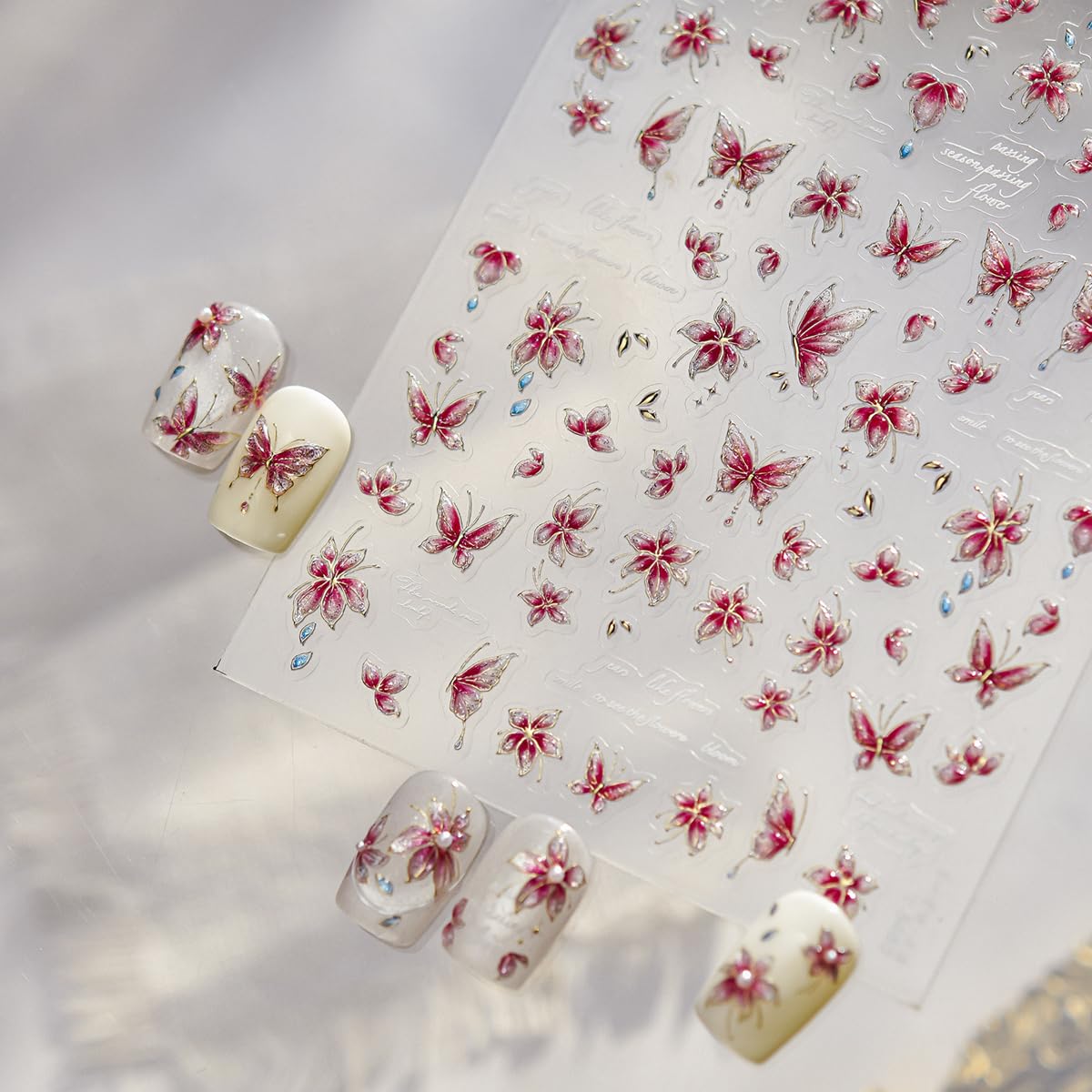 Butterfly Nail Art Stickers 5D Embossed Flower Nail Stickers Floral Nail Decals Luxury Self-Adhesive Nail Art Supplies for Women Girls Spring Manicure 1 Sheet
