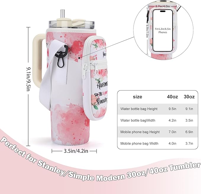 GOEWY Water Bottle Carrier Bag for Stanley 40/30 oz Tumbler with Phone Pocket Neoprene Water Bottle Holder with Shoulder & Handheld Strap Stanley Cup Accessories