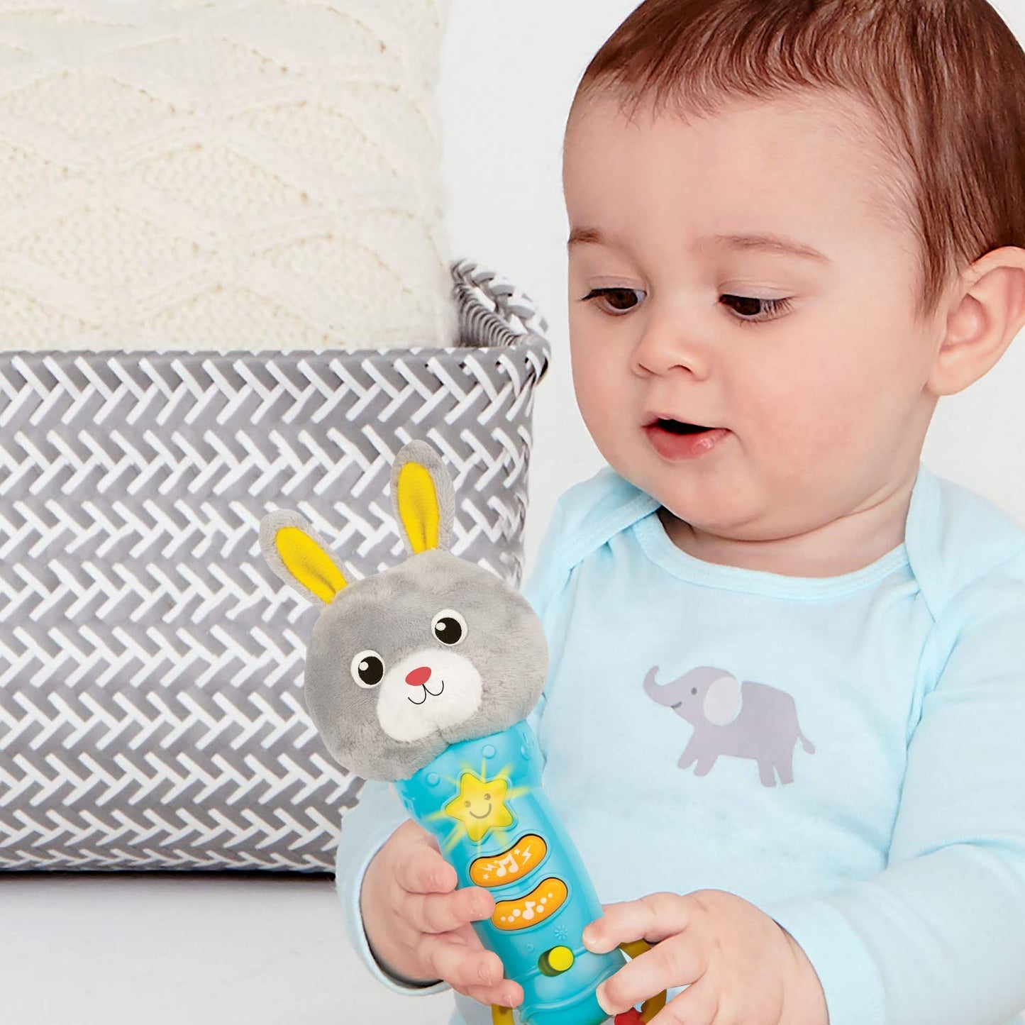 Bambiya Bunny Baby Teething Toy for 6 Months and Up - Baby Teether, Rattle & Musical Toy with Lights, Fun Sound Effects - Baby Toy Gift for Ages 6 Months and Up