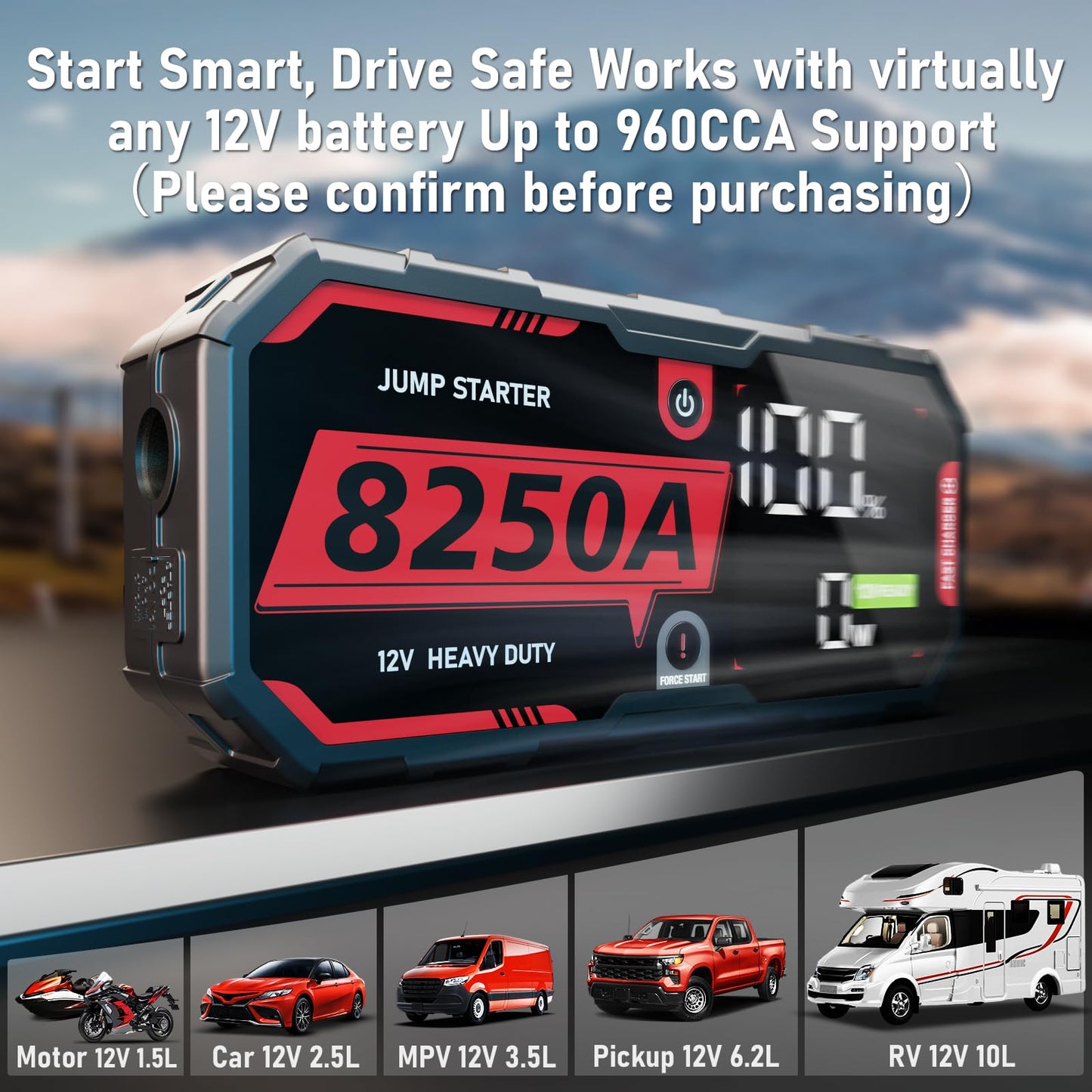 ATGFOX 8250A Jump Starter Heavy Duty Jumper Starter Portable Battery Pack (Up to 10L Gas / 6.5L Diesel), 24000mAh Power Bank, 12V Auto Car Truck Battery Booster Jump Box, 48-Months Stand-by Time