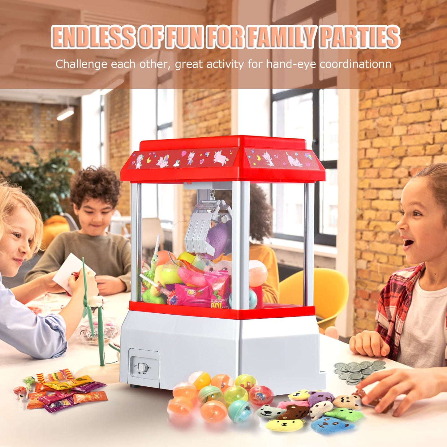 Claw Machine for Kids Toy Mini Arcade Machine Candy Grabber Prize Dispenser Vending Machine Arcade Game Machines for Home Party Christmas Birthday Gifts Cool Girl Toys