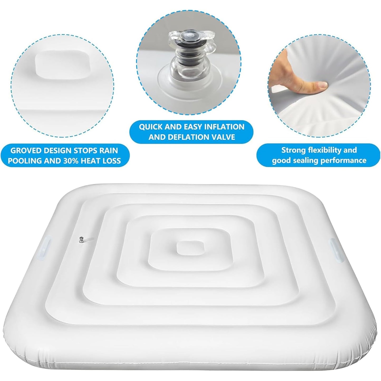 Tlswshsy 5.3 Ft Inflatable Hot Tub Cover- Energy Saving Lid for Square Hot Tub- Foldable Protective Rain Overflow Cover for Outdoor Inflatable Hot Tubs