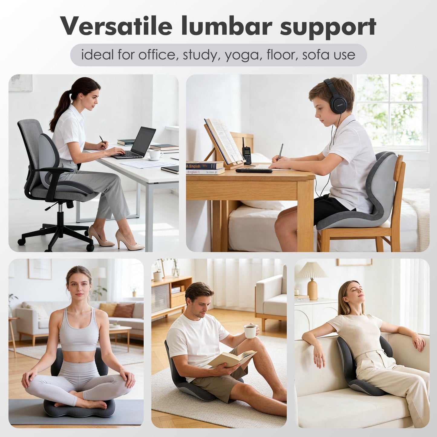 Civa Ergonomic Back Support Seat for Chair and Long Sitting, Full Back, Hip and Thigh Support with Structured Lumbar System and Extra-Thick Memory Foam for Pain Relief and Reduced Sitting Discomfort