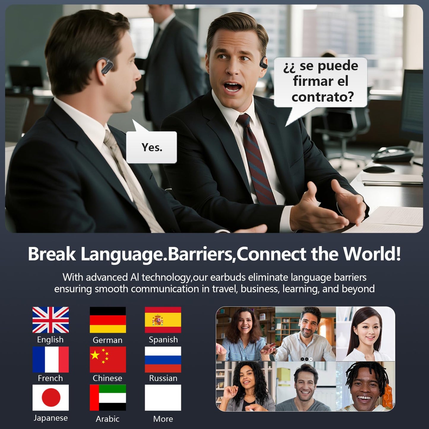 PPBP AI Translation Earbuds Real Time,182 Language Translator Earbuds,5-in-1 Open Ear Translator Device,Audifonos Traductores Inglés Español,Translating Earbud for Travel Learning with Charging Case